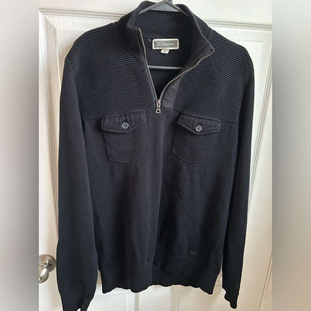 Men's Black Sweater with Half-Zip